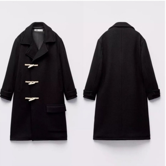 NEW ZARA ZW WOOL BLEND TOGGLES BLACK COAT-LIMITED EDITION BLOGGER FAVORITE LARGE - Picture 11 of 14